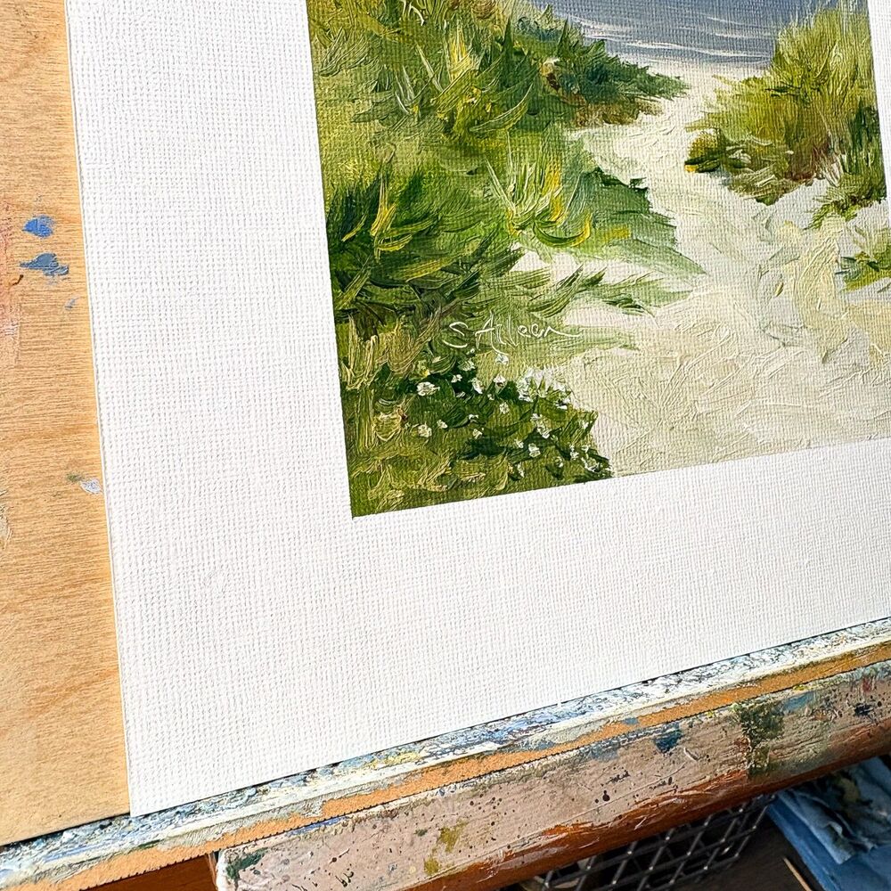 8x8 Original Oil Painting Seascape Beach Dunes Coastal Moody Ocean Storm Signed - Picture 3 of 9